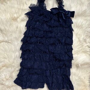 Navy Blue Lace Romper  R12NXL  NWT Boutique